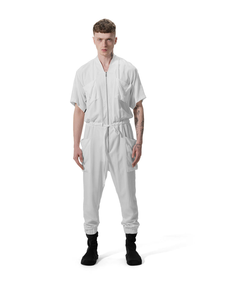 Ejja Design Fermuarlı Beli Bağcıklı Yarım Kollu Tencel Tulum — Samurai