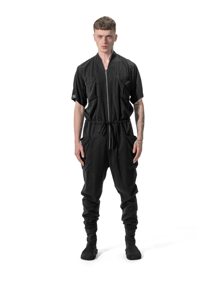 Ejja Design Fermuarlı Beli Bağcıklı Yarım Kollu Tencel Tulum — Samurai