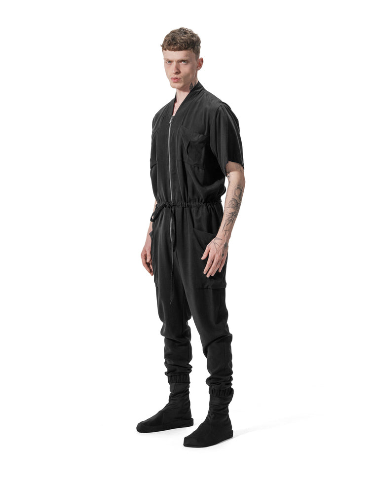 Ejja Design Fermuarlı Beli Bağcıklı Yarım Kollu Tencel Tulum — Samurai
