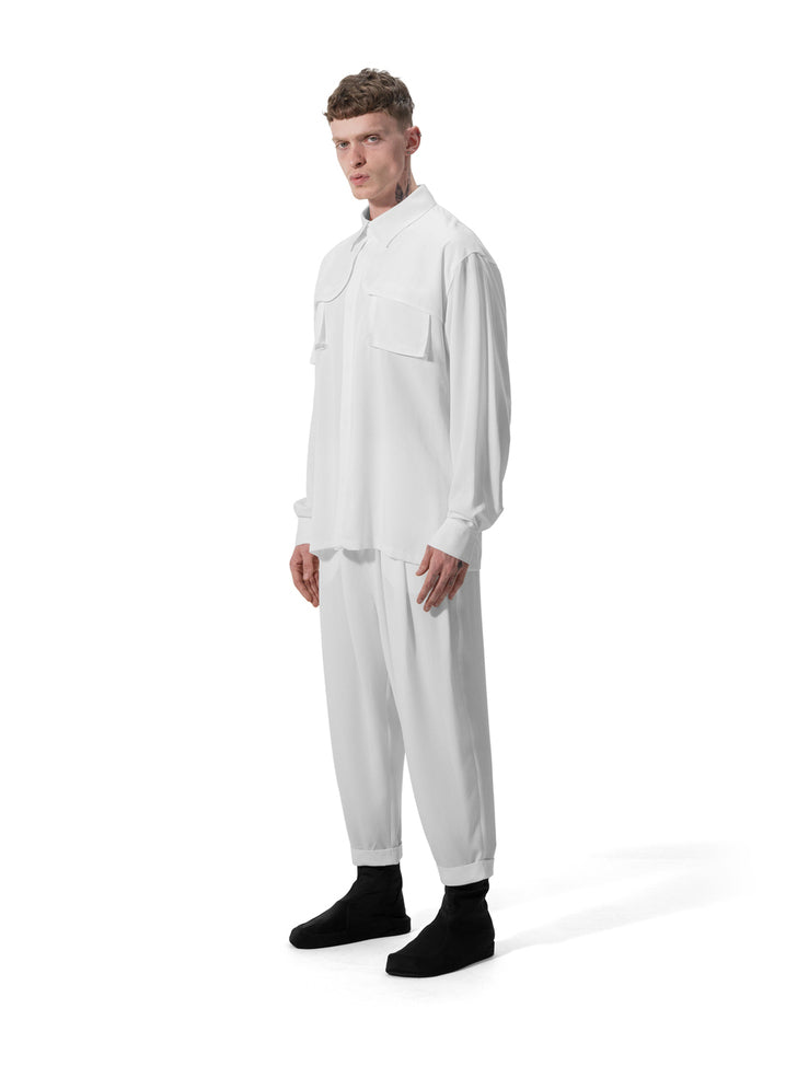 Ejja Design Çift Cepli Yağmurluk Detaylı Erkek Yaka Uzun Kollu Tencel Gömlek — Wabisabi