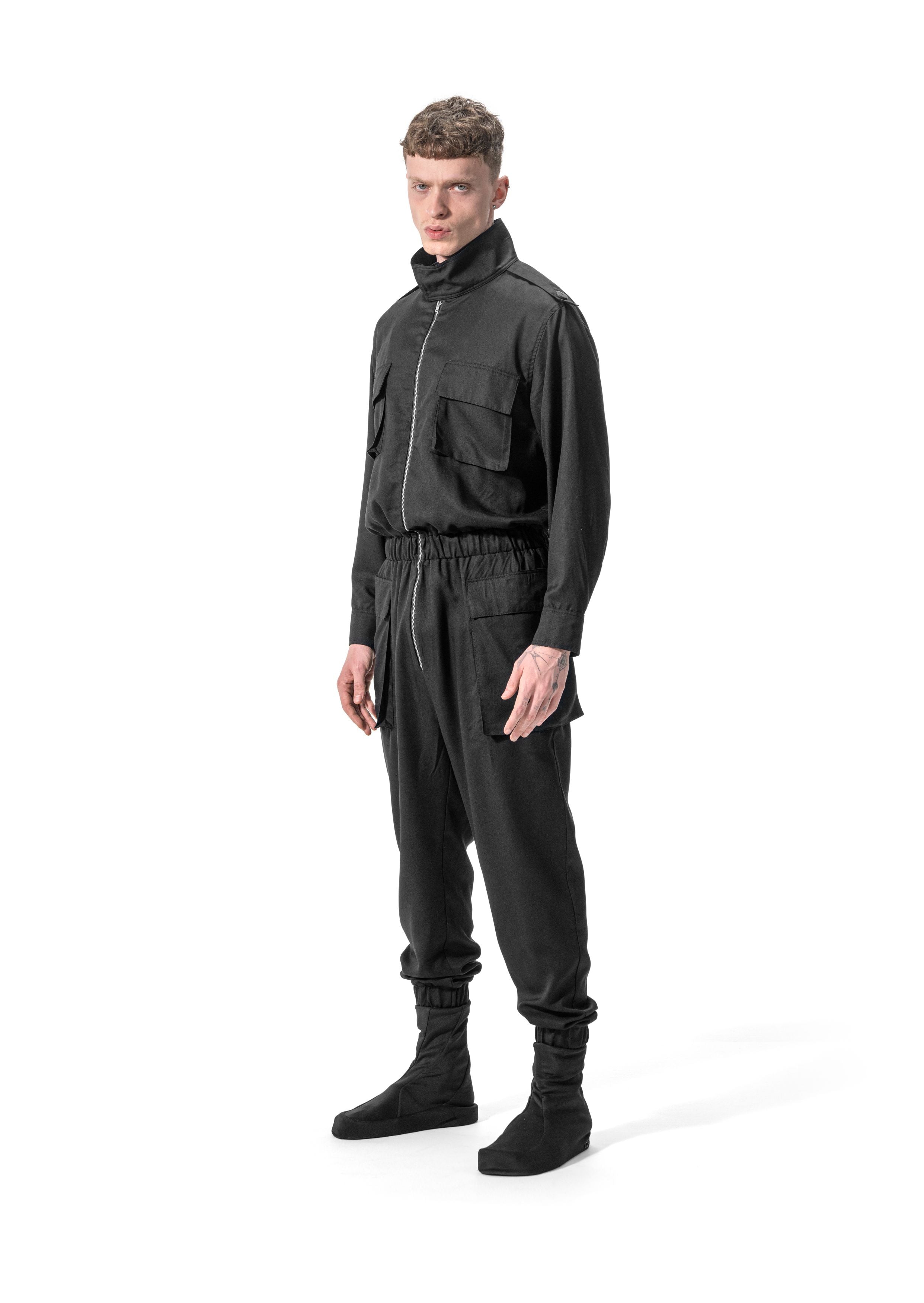 Ejja Design Oversize Dik Yaka Uzun Kol Beli Bağcıklı Tencel Tulum — Wabisabi