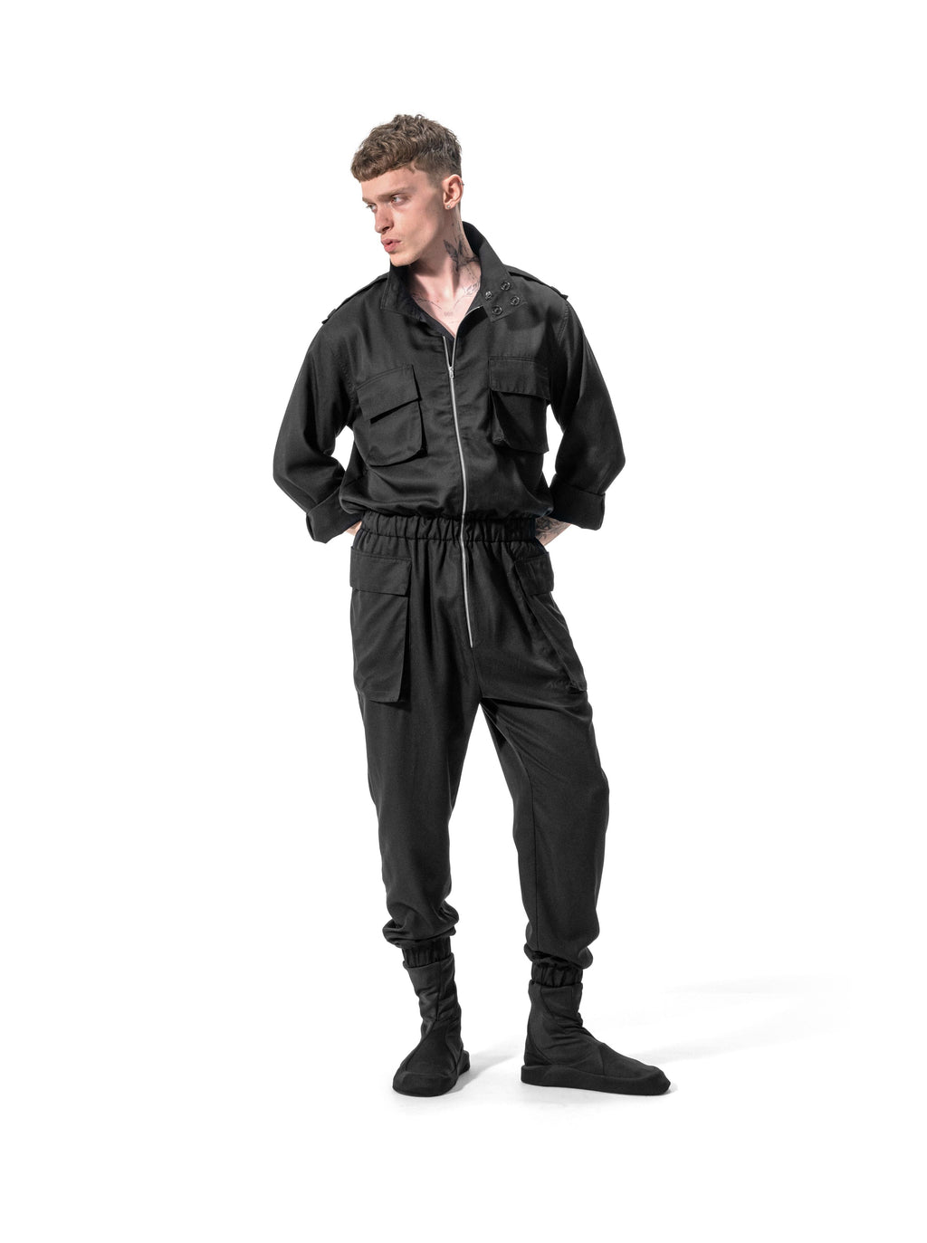 Ejja Design Oversize Dik Yaka Uzun Kol Beli Bağcıklı Tencel Tulum — Wabisabi