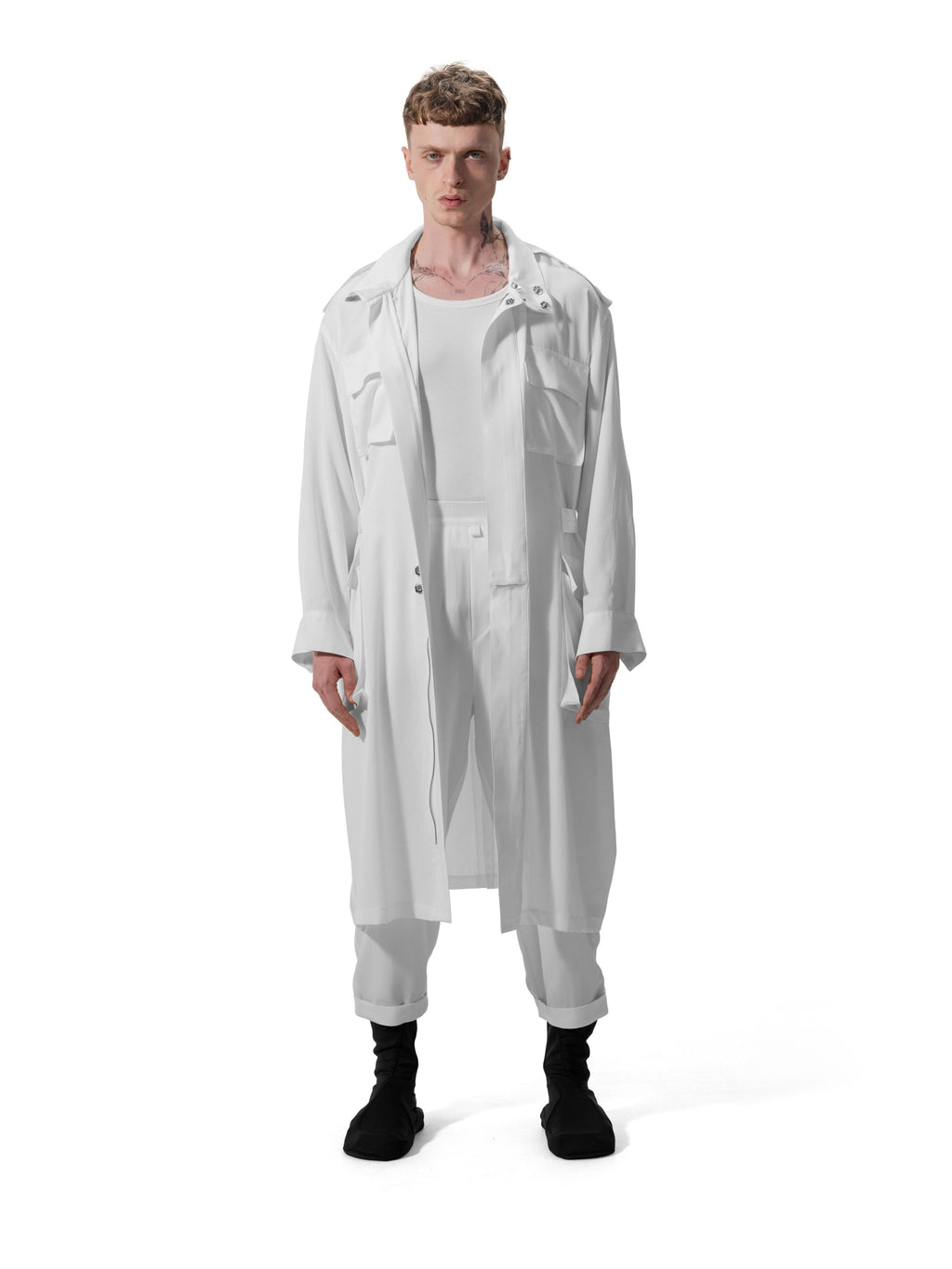 Ejja Design Oversize Dik Yaka Uzun Kol Beli Ayarlanabilir Tencel Trenchcoat — Wabisabi