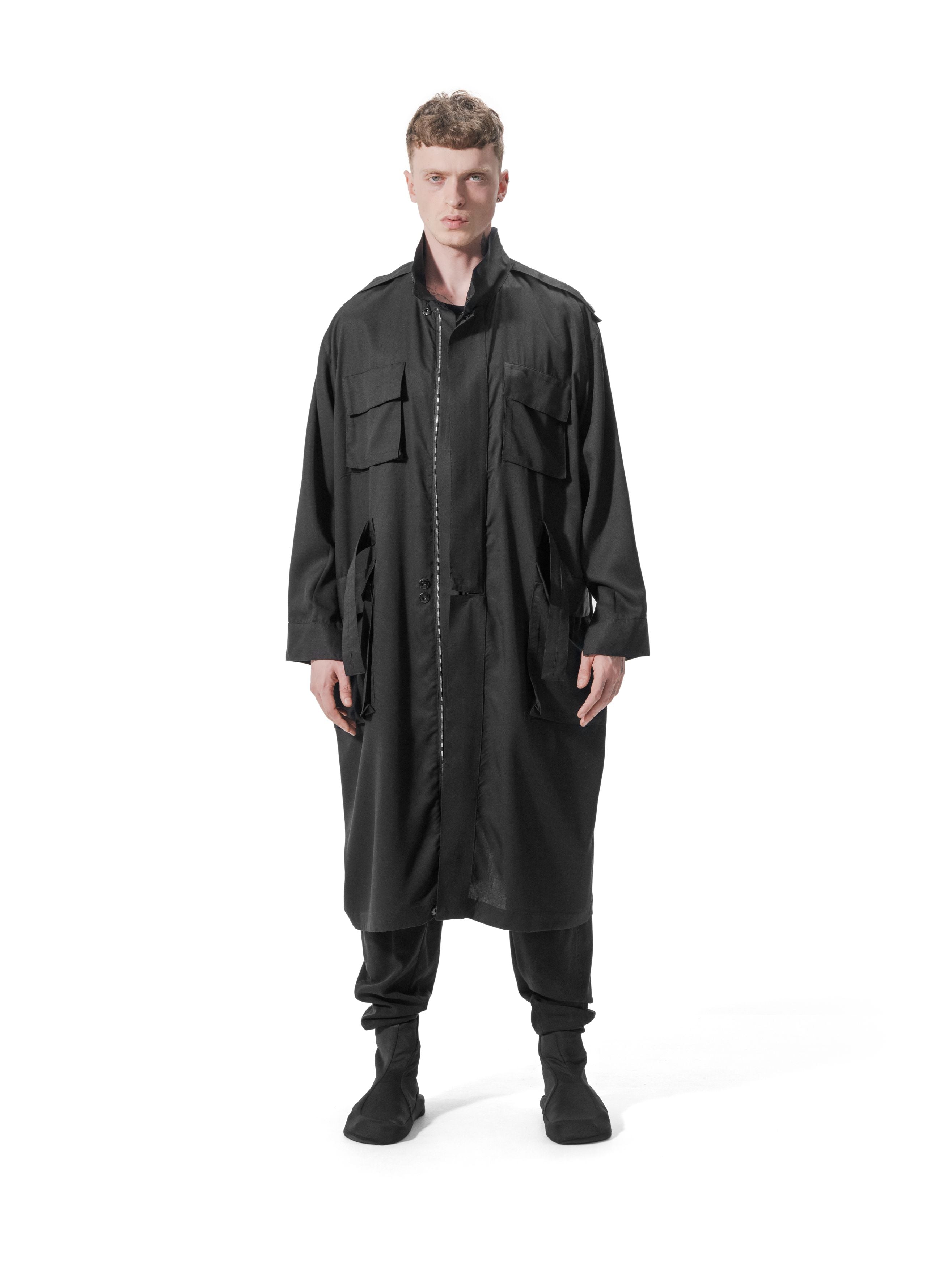 Ejja Design Oversize Dik Yaka Uzun Kol Beli Ayarlanabilir Tencel Trenchcoat — Wabisabi