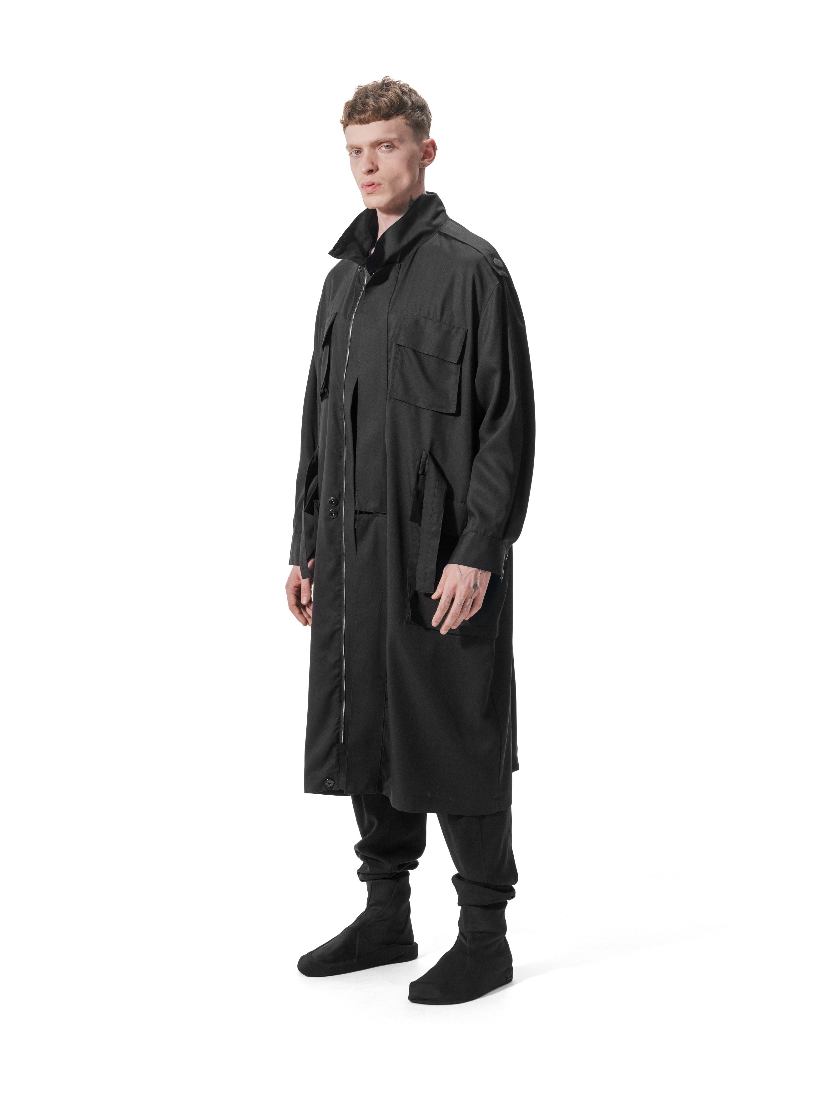 Ejja Design Oversize Dik Yaka Uzun Kol Beli Ayarlanabilir Tencel Trenchcoat — Wabisabi