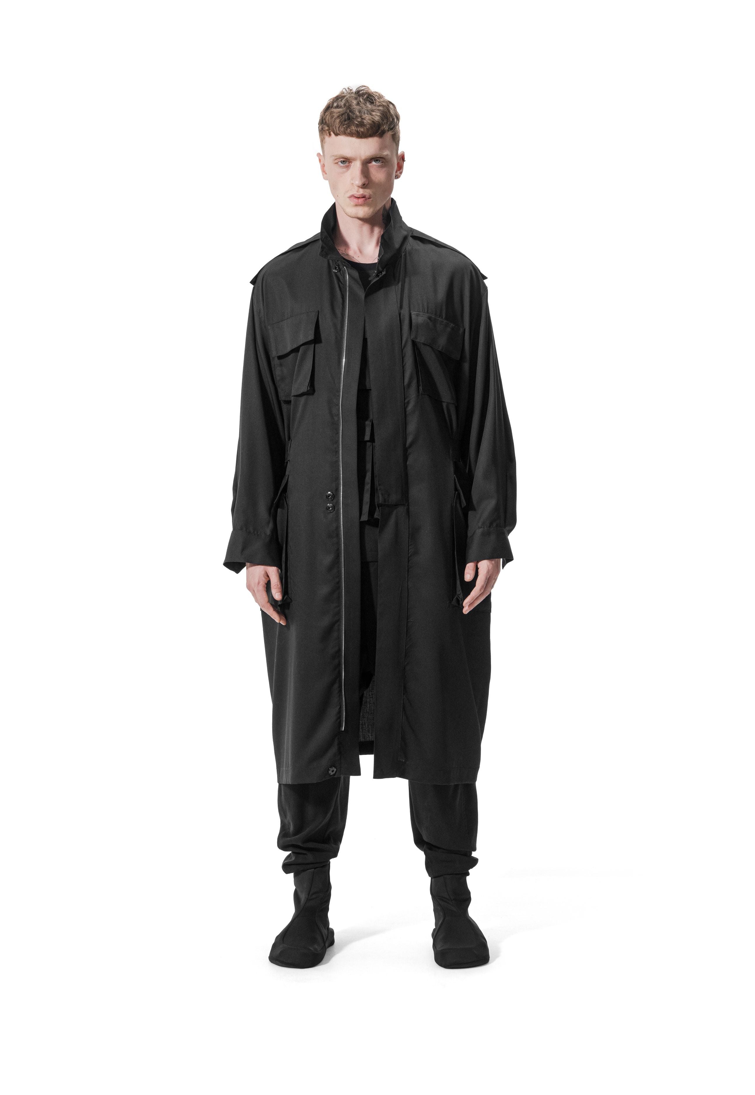 Ejja Design Oversize Dik Yaka Uzun Kol Beli Ayarlanabilir Tencel Trenchcoat — Wabisabi