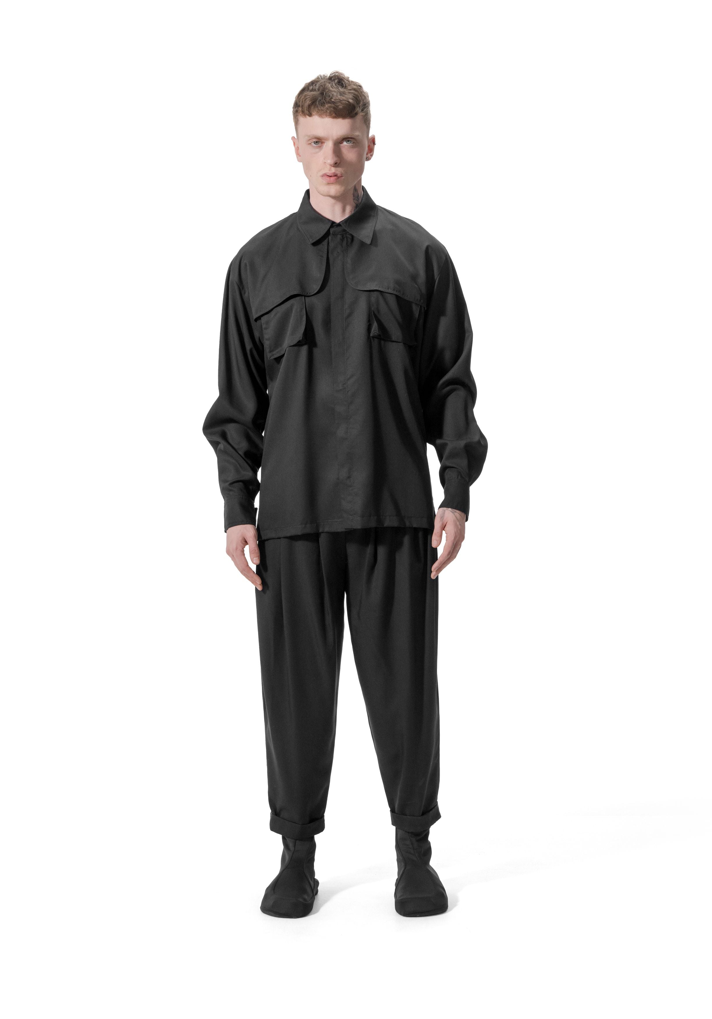 Ejja Design Çift Cepli Yağmurluk Detaylı Erkek Yaka Uzun Kollu Tencel Gömlek — Wabisabi