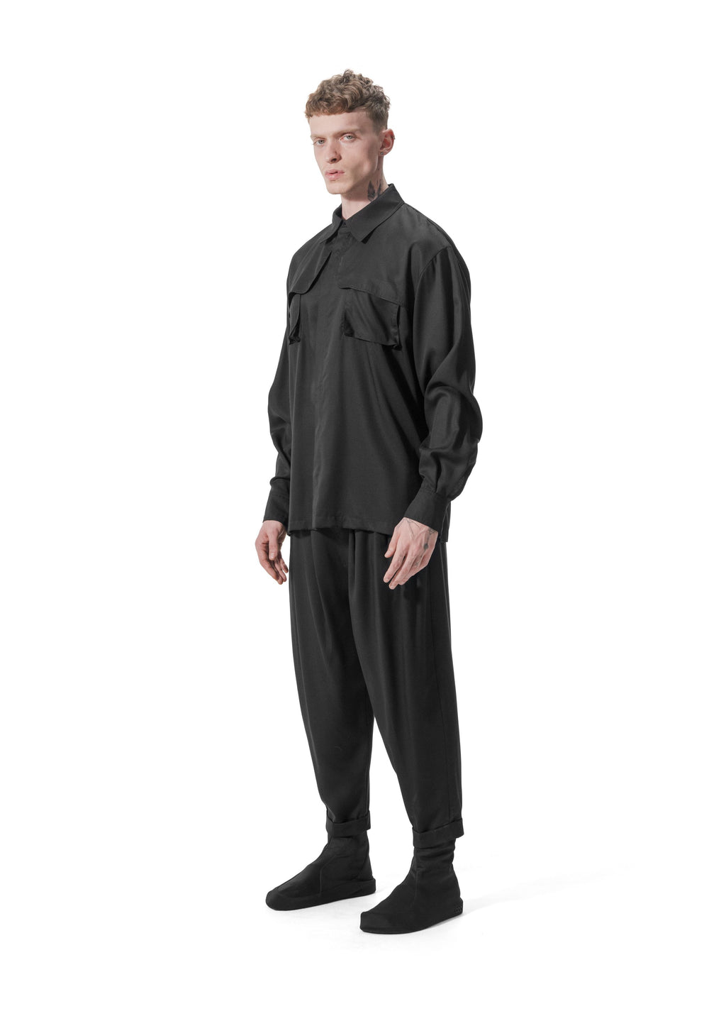 Ejja Design Çift Cepli Yağmurluk Detaylı Erkek Yaka Uzun Kollu Tencel Gömlek — Wabisabi