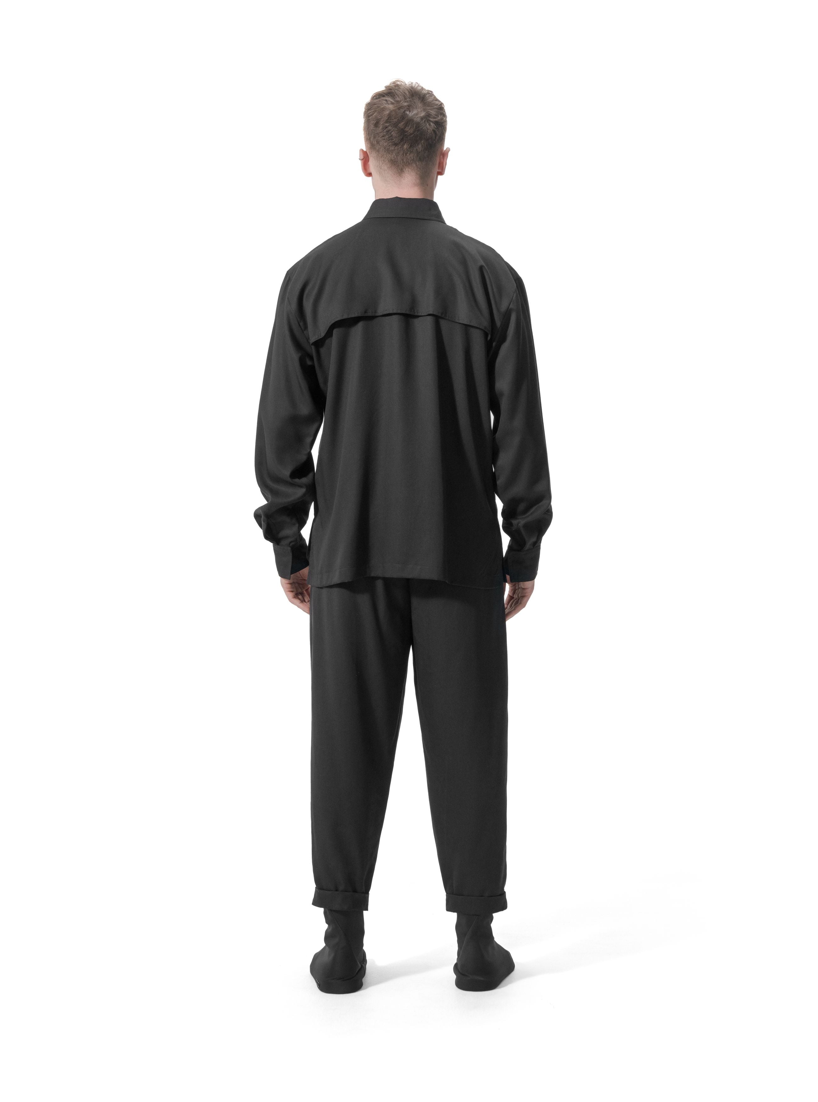 Ejja Design Çift Cepli Yağmurluk Detaylı Erkek Yaka Uzun Kollu Tencel Gömlek — Wabisabi