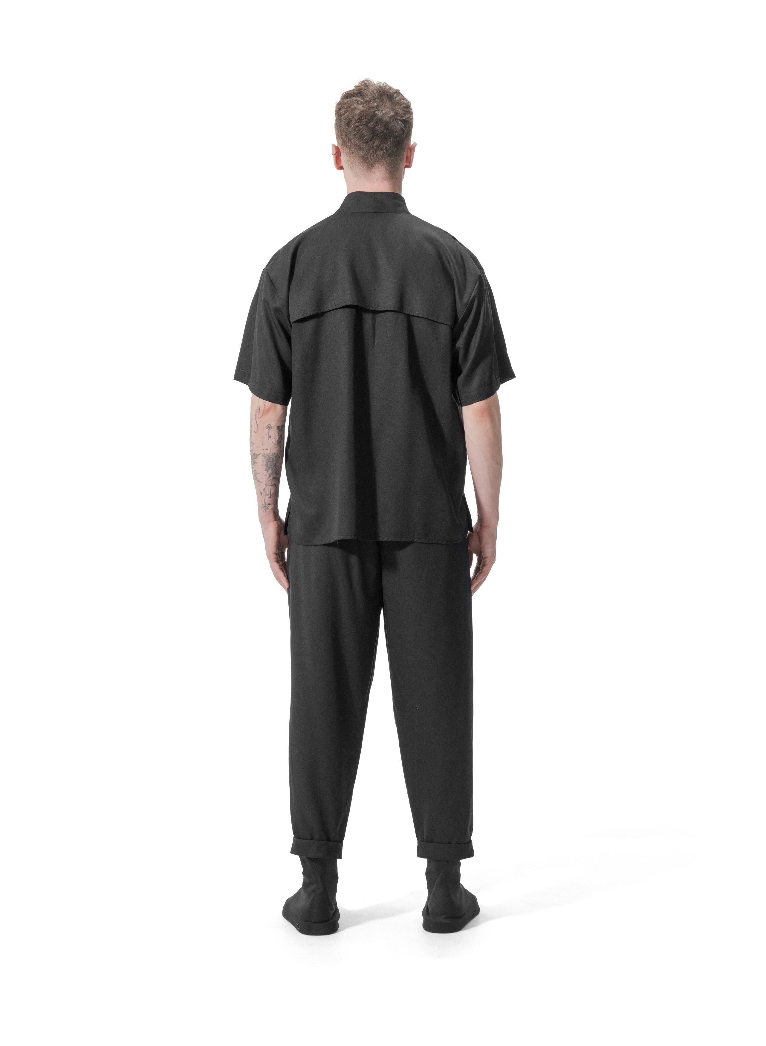 Ejja Design Çift Cepli Yağmurluk Detaylı Hakim Yaka Yarım Kollu Tencel Gömlek — Wabisabi