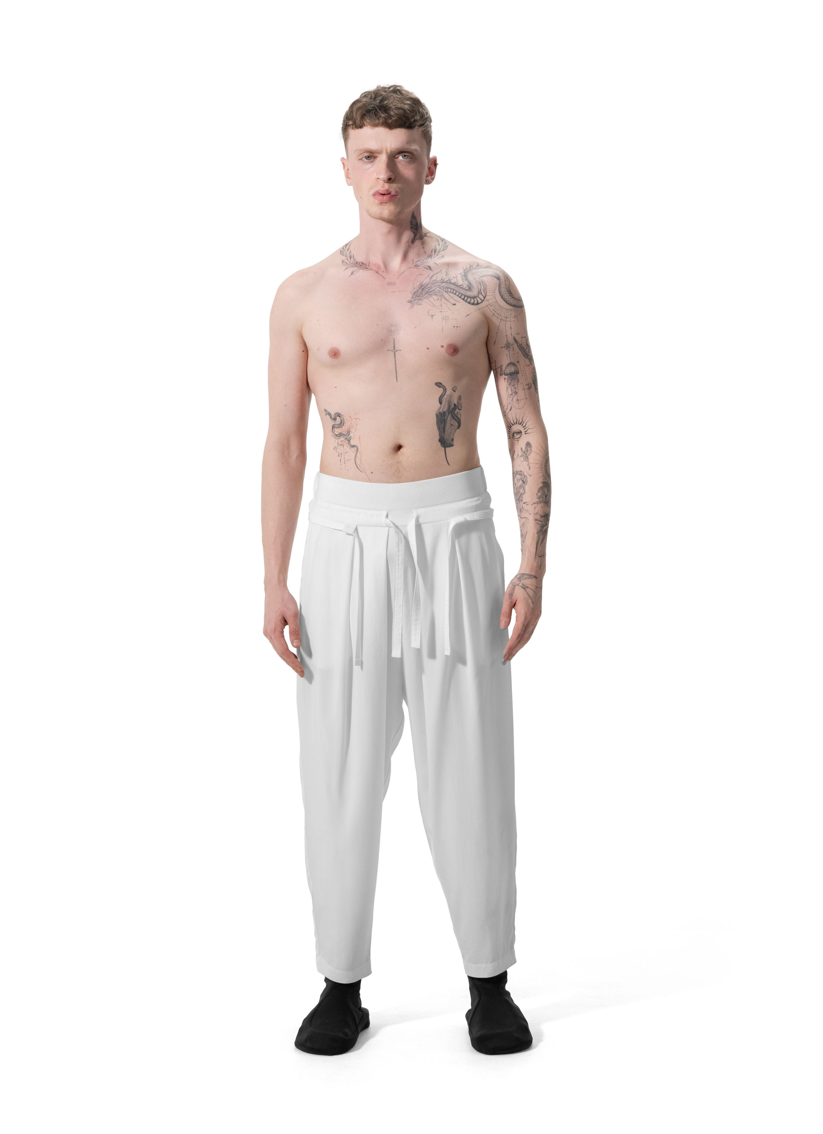 Ejja Design Pileli Ribana Lastik Kemerli Çift Katmanlı Bağcıklı Rahat Tencel Pantolon— Wabisabi