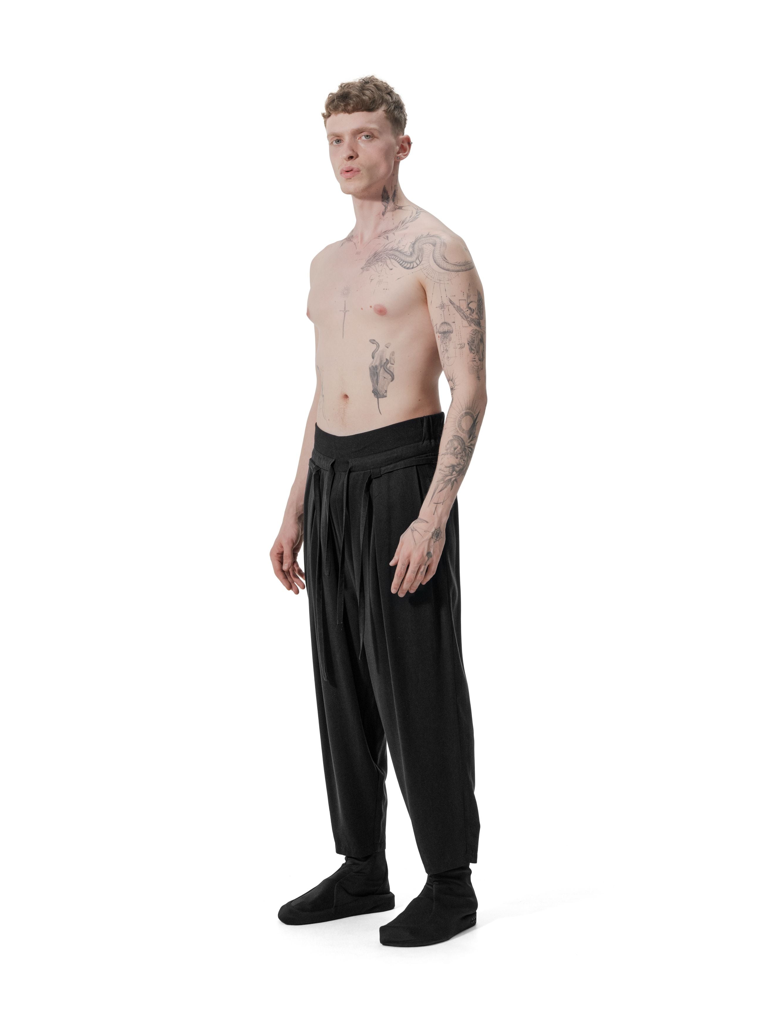 Ejja Design Pileli Ribana Lastik Kemerli Çift Katmanlı Bağcıklı Rahat Tencel Pantolon— Wabisabi